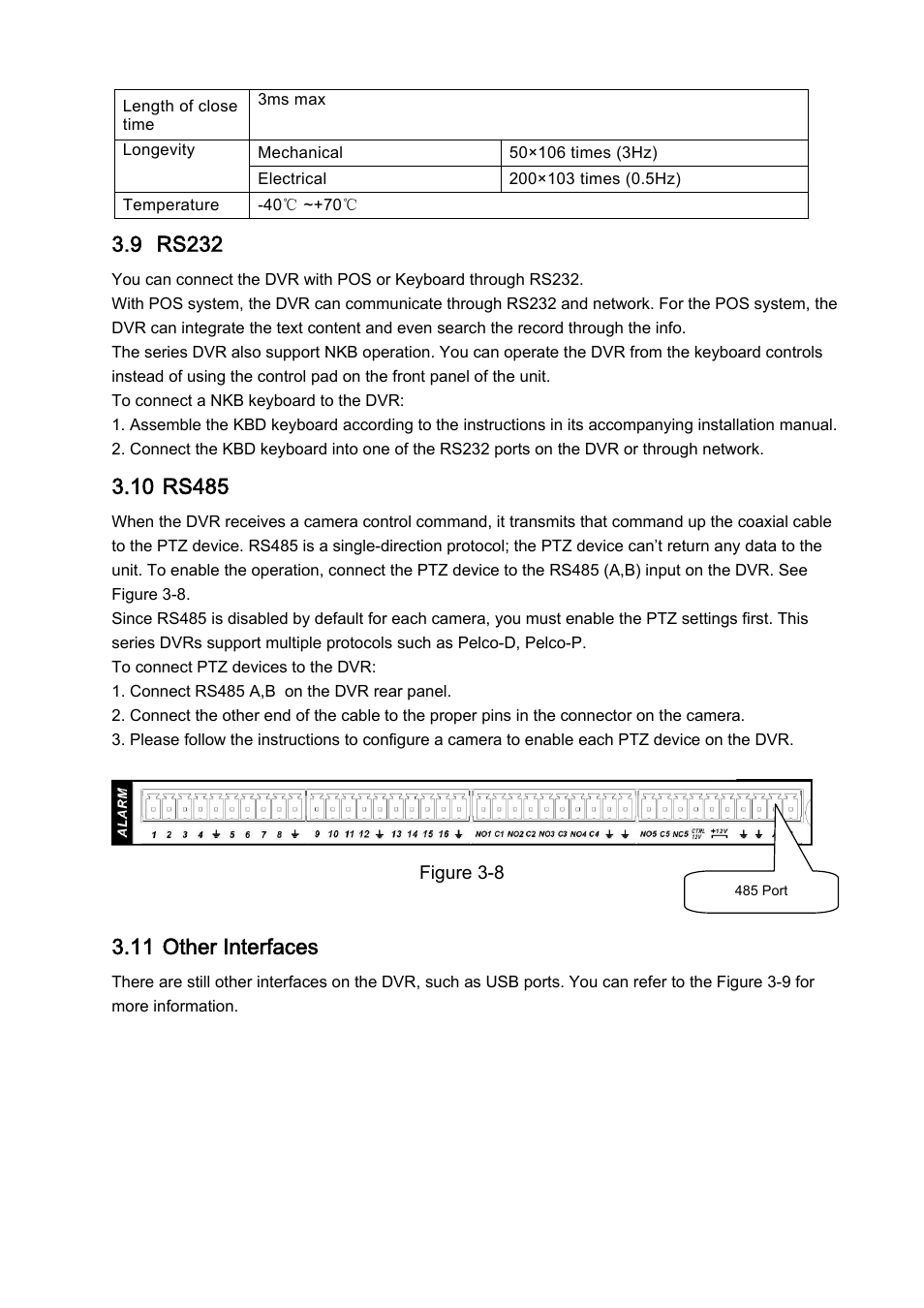 9 rs232, 11 other interfaces | DVR systems DVRxx04LE-S(U) Series User Manual | Page 43 / 174