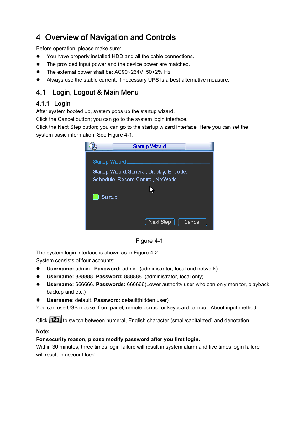 4 overview of navigation and controls, 1 login, logout & main menu | DVR systems DVRxx04LE-S(U) Series User Manual | Page 45 / 174