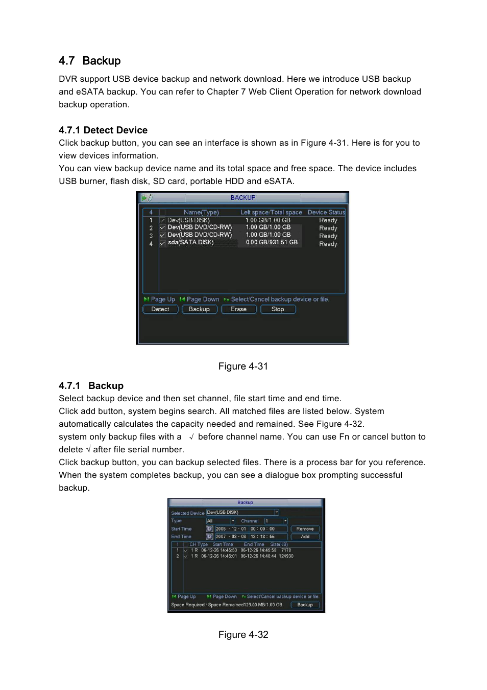 7 backup | DVR systems DVRxx04LE-S(U) Series User Manual | Page 63 / 174