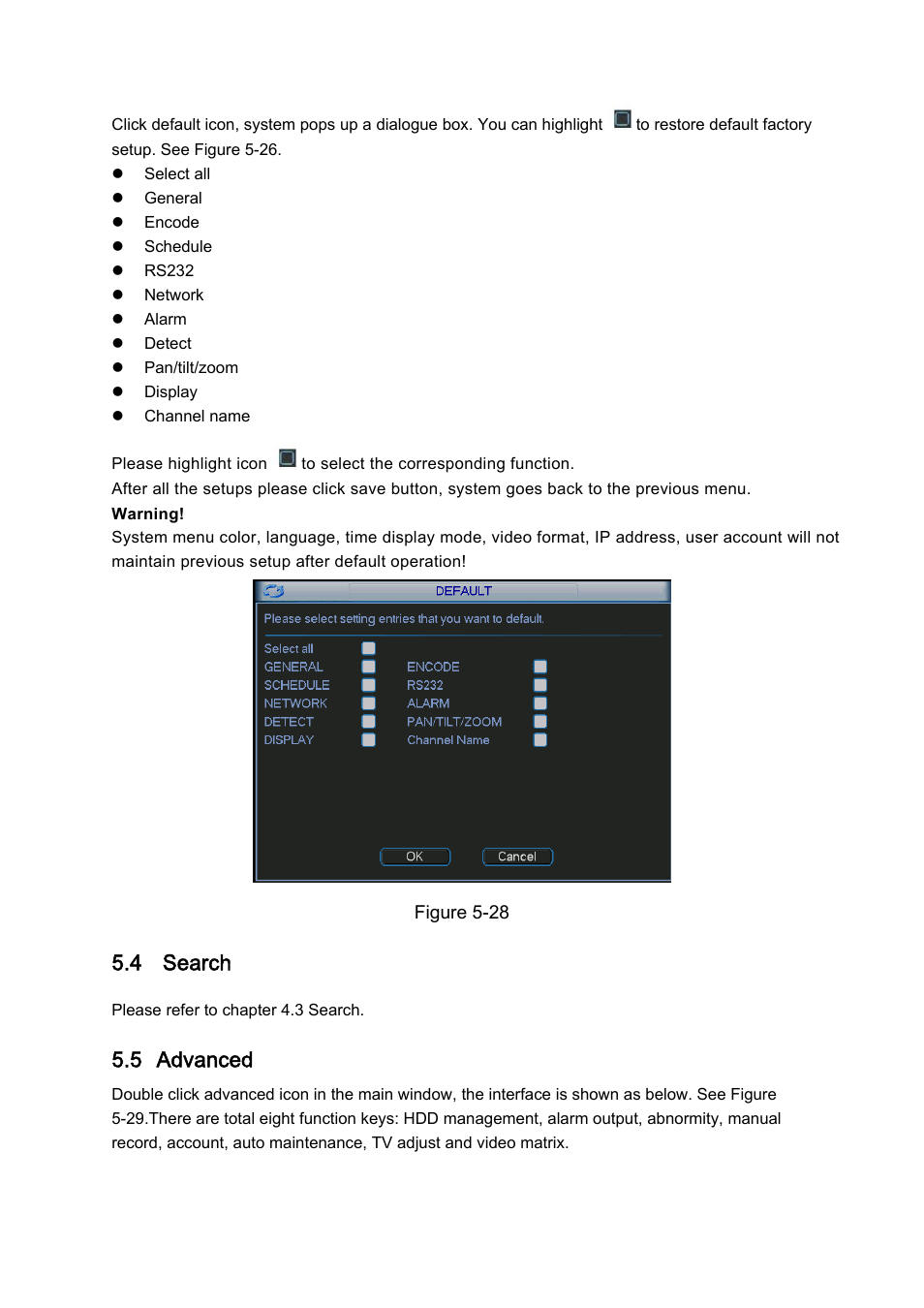 4 search, 5 advanced | DVR systems DVRxx04LE-S(U) Series User Manual | Page 87 / 174