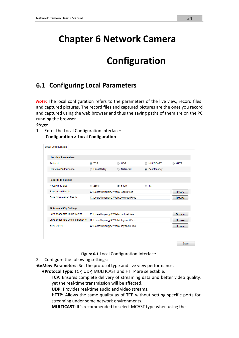 Chapter 6 network camera, Configuration, 1 configuring local parameters | DVR systems IPC User Manual | Page 35 / 93