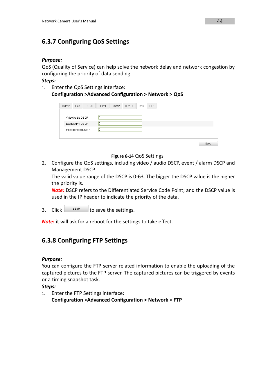 7 configuring qos settings, 8 configuring ftp settings | DVR systems IPC User Manual | Page 45 / 93