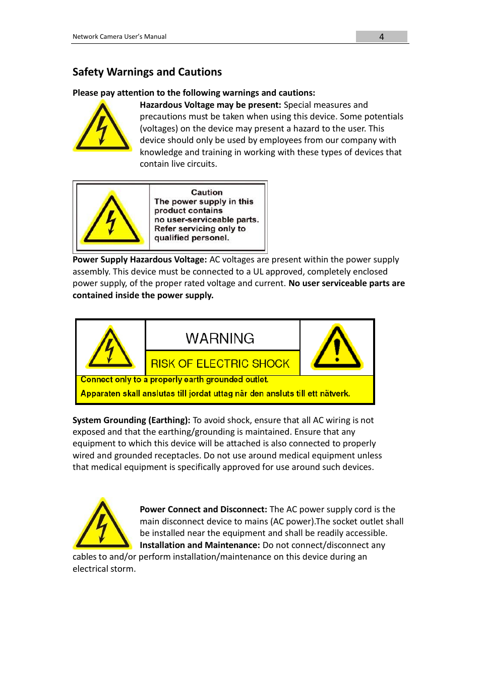 Safety warnings and cautions | DVR systems IPC User Manual | Page 5 / 93