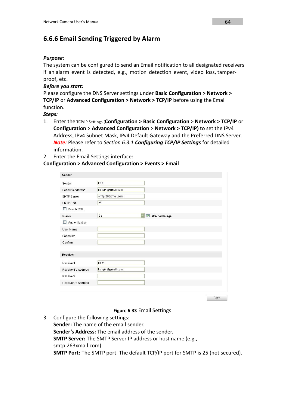 6 email sending triggered by alarm | DVR systems IPC User Manual | Page 65 / 93