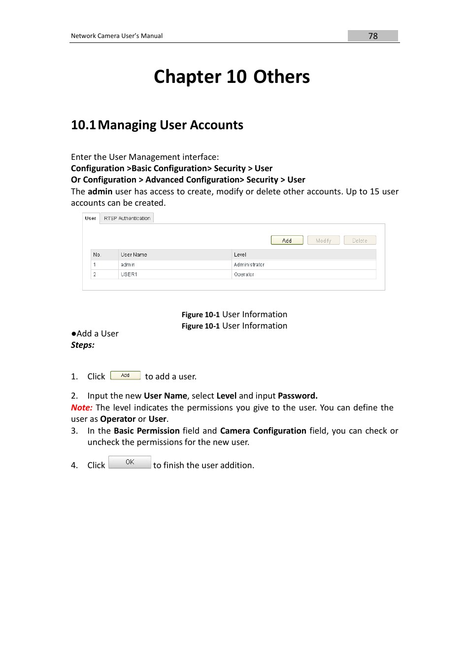 Chapter 10 others, 1 managing user accounts | DVR systems IPC User Manual | Page 80 / 93