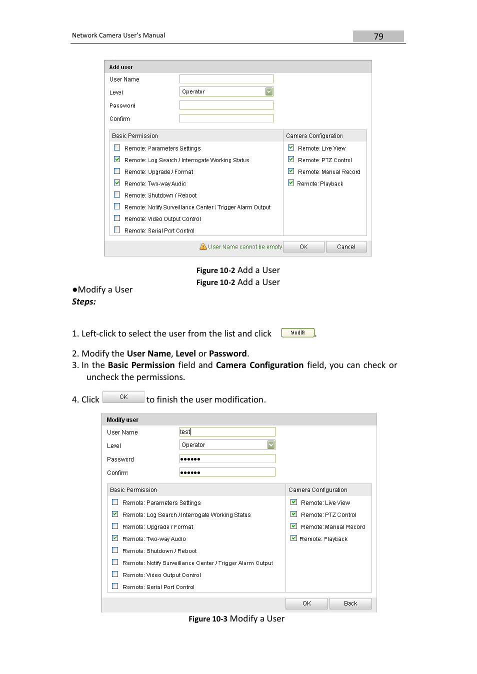 Modify a user steps, Add a user, Click to finish the user modification | Modify a user | DVR systems IPC User Manual | Page 81 / 93