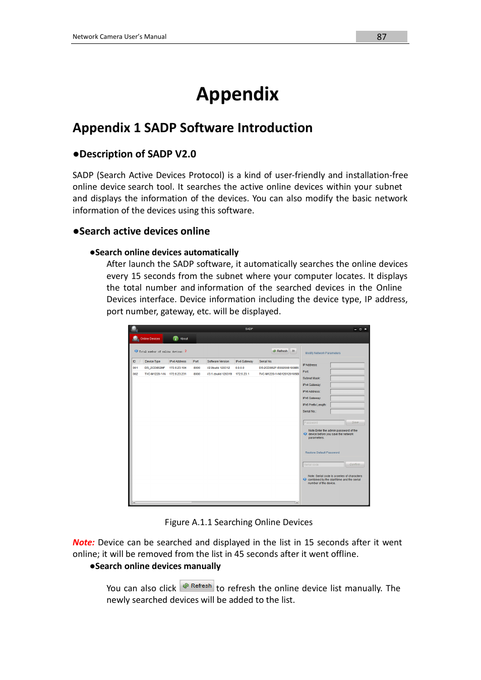 Appendix, Appendix 1 sadp software introduction, Description of sadp v2.0 | Search active devices online | DVR systems IPC User Manual | Page 89 / 93