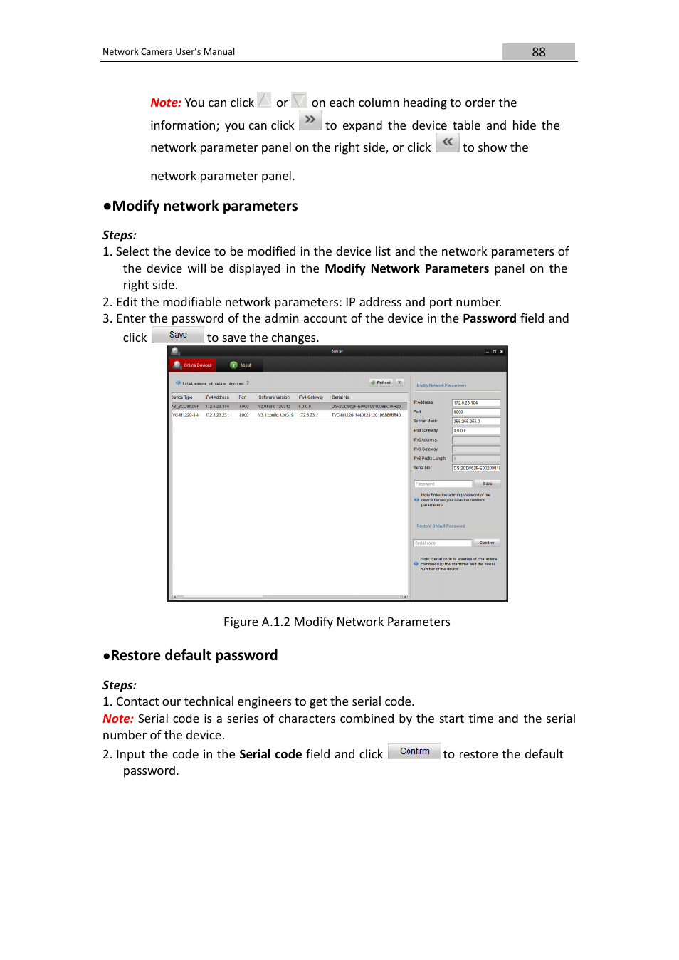 Modify network parameters, Restore default password | DVR systems IPC User Manual | Page 90 / 93
