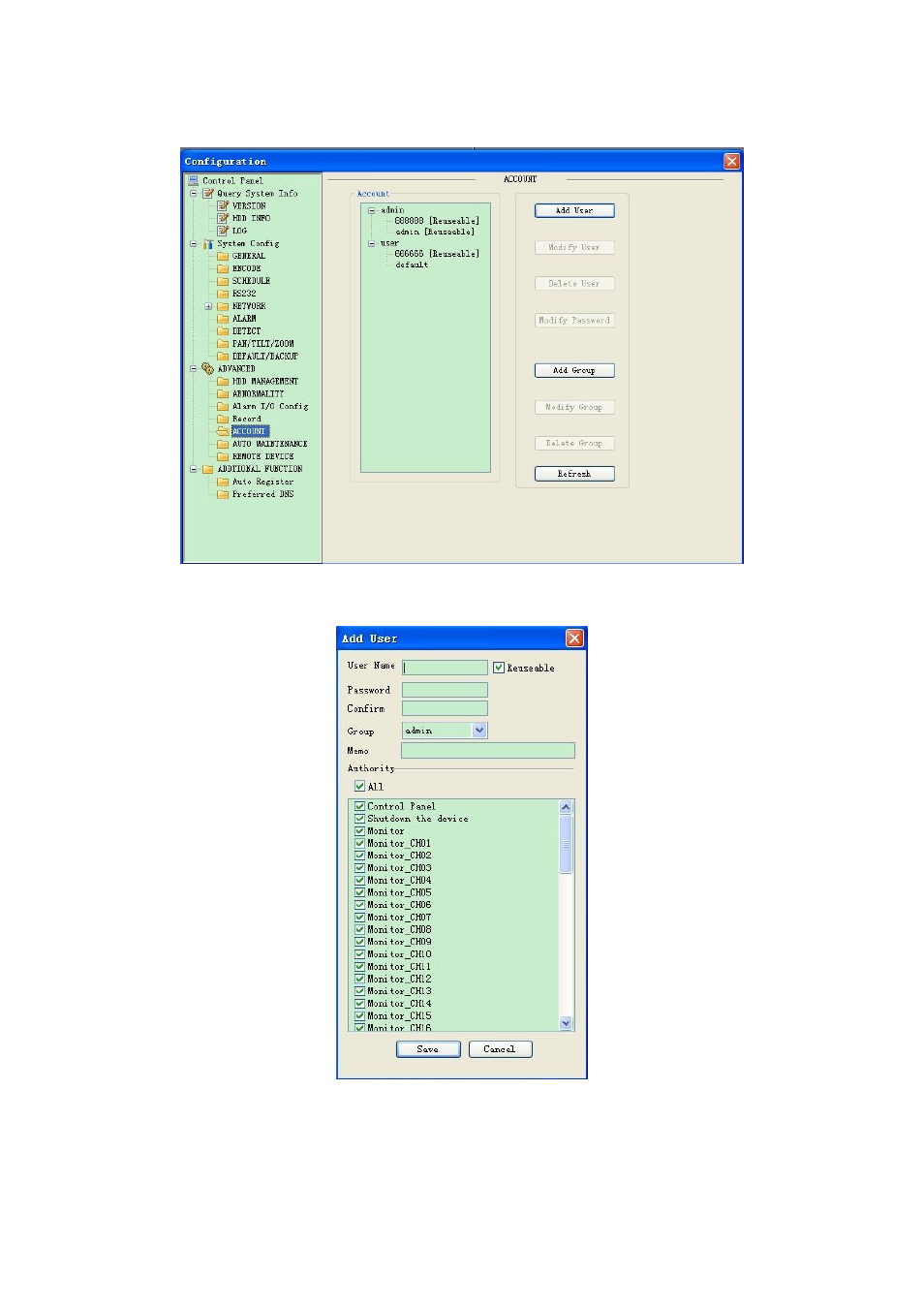 Account | DVR systems NVR38xx Series User Manual | Page 112 / 138