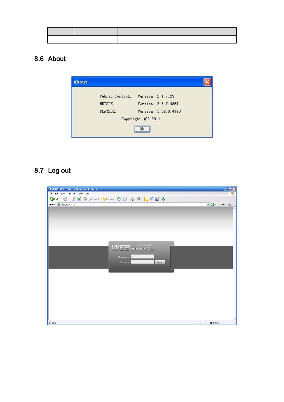 About, Log out, 6 about | 7 log out | DVR systems NVR38xx Series User Manual | Page 119 / 138