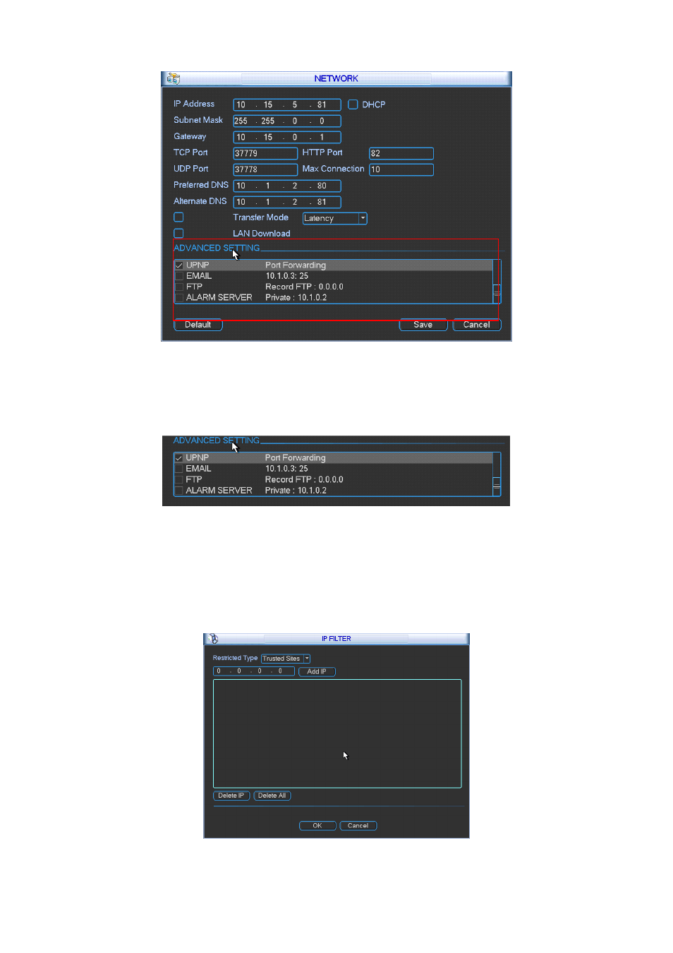 Advanced setup, Ip filter | DVR systems NVR38xx Series User Manual | Page 48 / 138