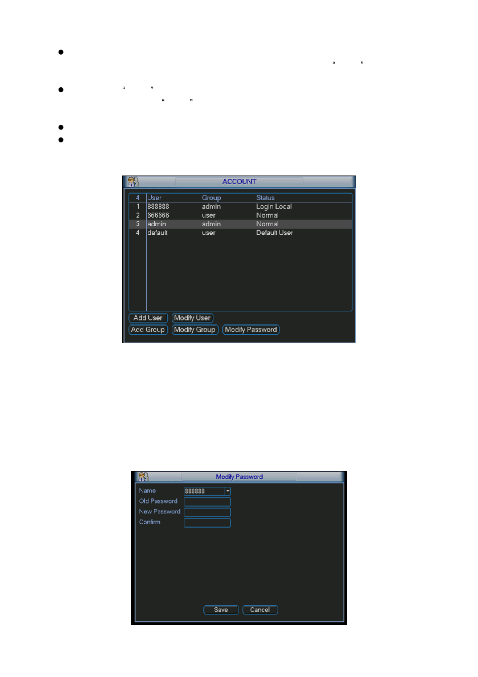 Modify password | DVR systems NVR38xx Series User Manual | Page 72 / 138