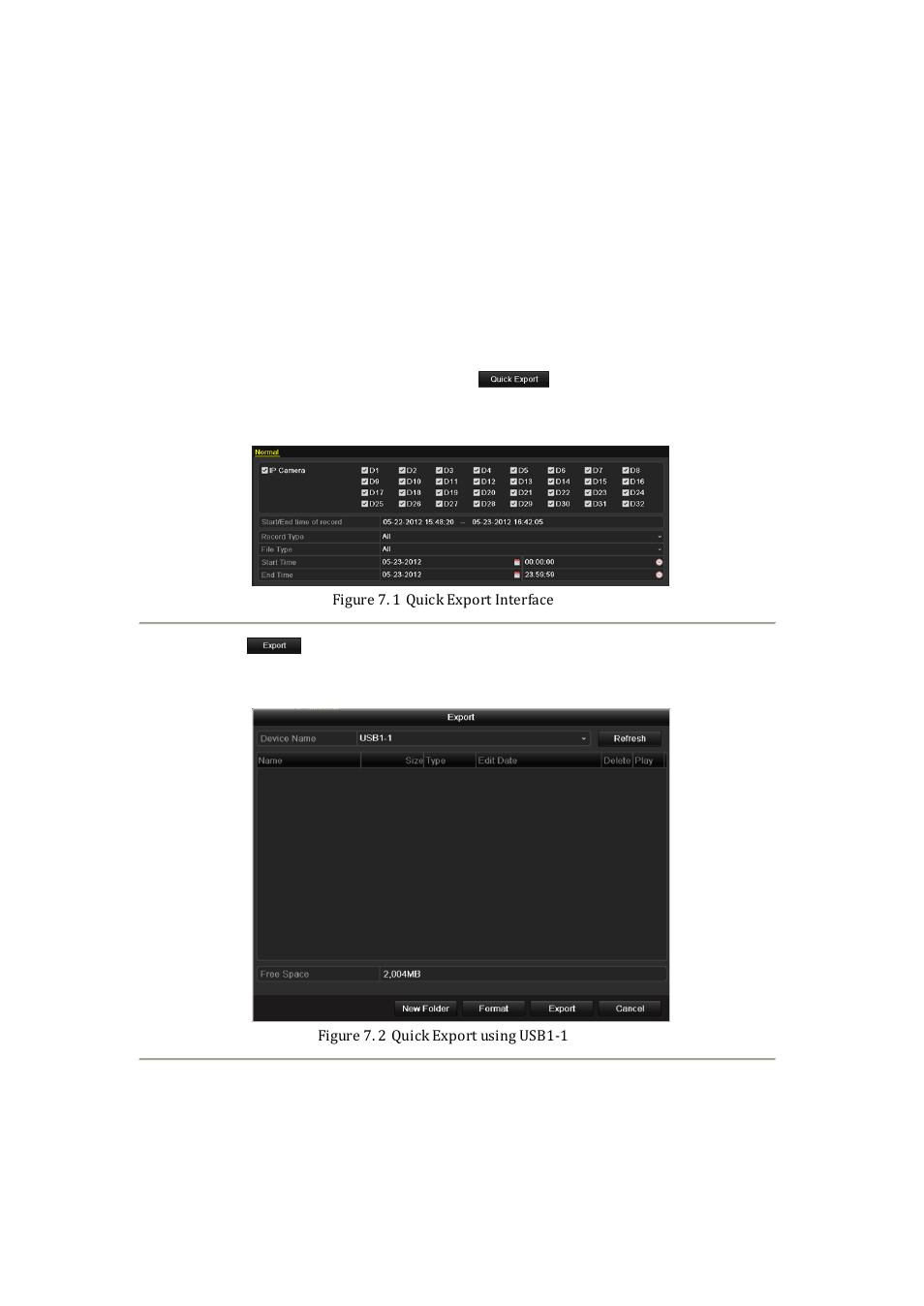 1 backing up record files, 1 quick export | DVR systems NVR60xx Series User Manual | Page 98 / 192