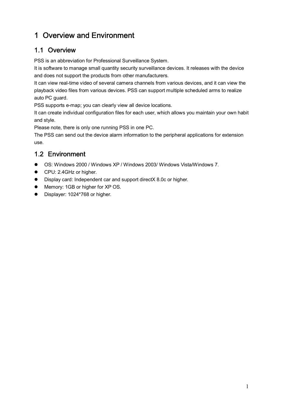 1 overview and environment, 1 overview, 2 environment | DVR systems PSS ENG User Manual | Page 7 / 112