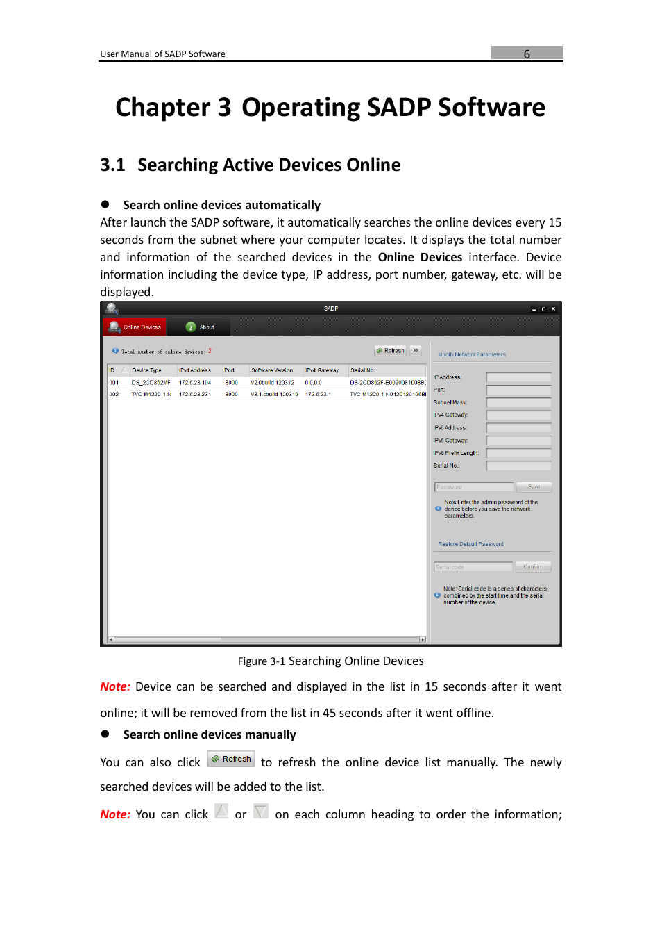 Chapter 3 operating sadp software, 1 searching active devices online, Chapter 3 | Operating sadp software, Searching active devices online | DVR systems SADP User Manual | Page 8 / 10