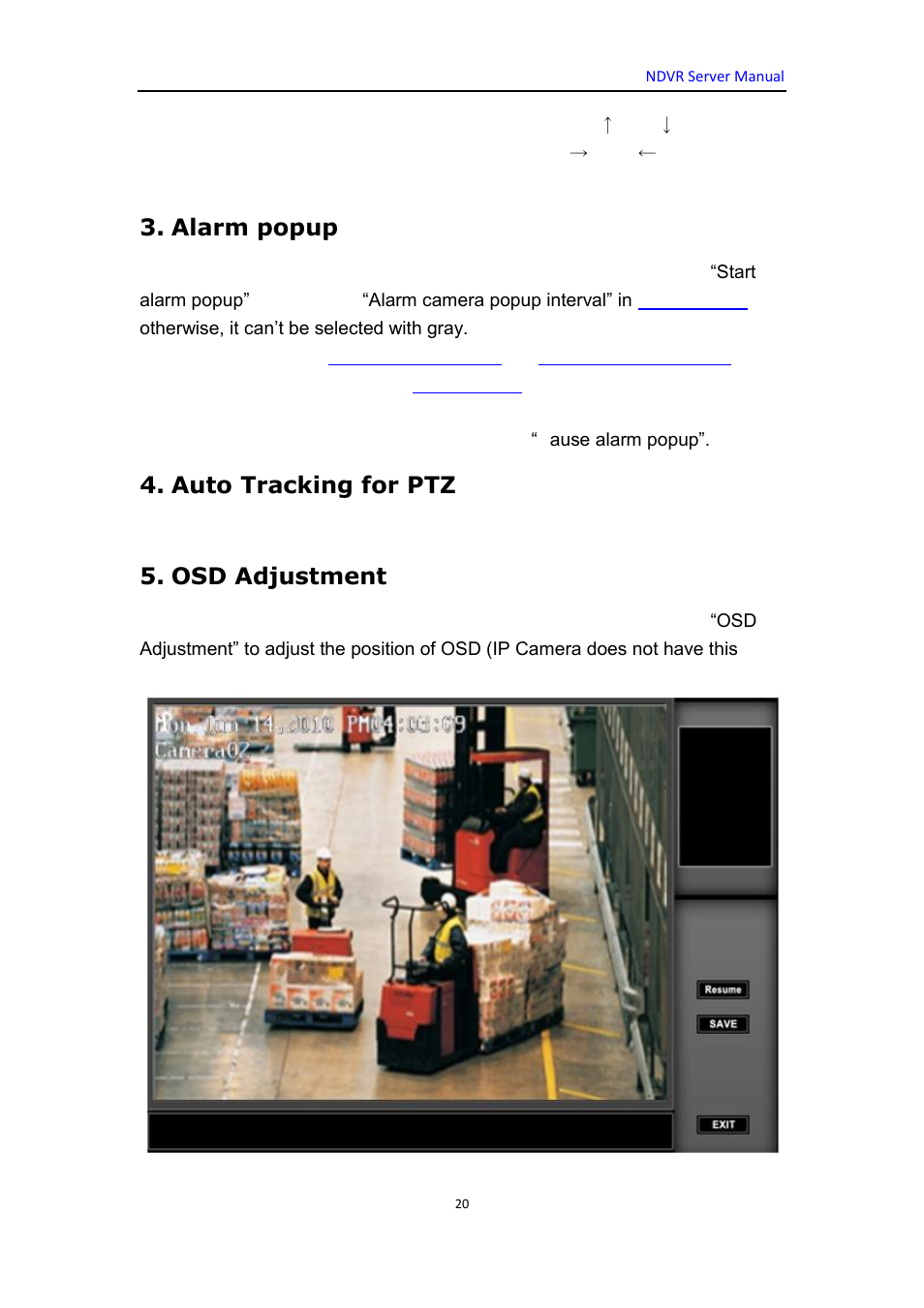 Alarm popup, Auto tracking for ptz, Osd adjustment | DVR systems WatchNET Software User Manual | Page 20 / 139