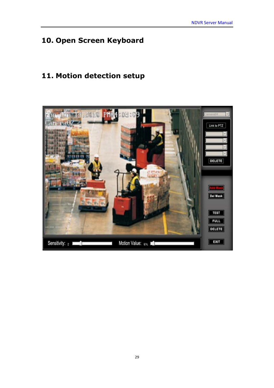 Open screen keyboard, Motion detection setup | DVR systems WatchNET Software User Manual | Page 29 / 139