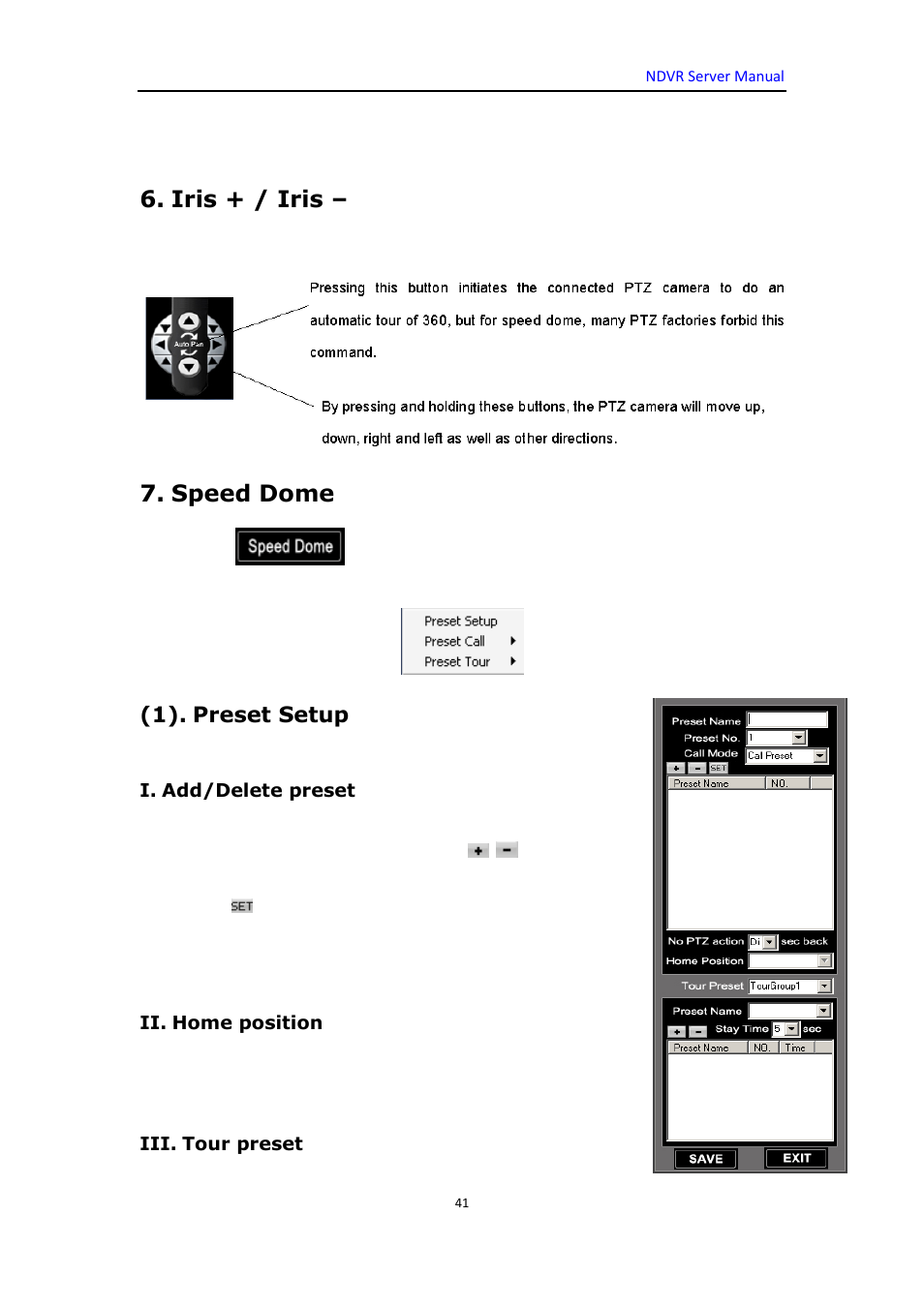 Iris + / iris, Speed dome | DVR systems WatchNET Software User Manual | Page 41 / 139