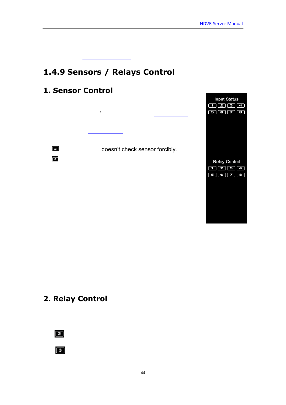 9 sensors / relays control, Sensor control, Relay control | DVR systems WatchNET Software User Manual | Page 44 / 139