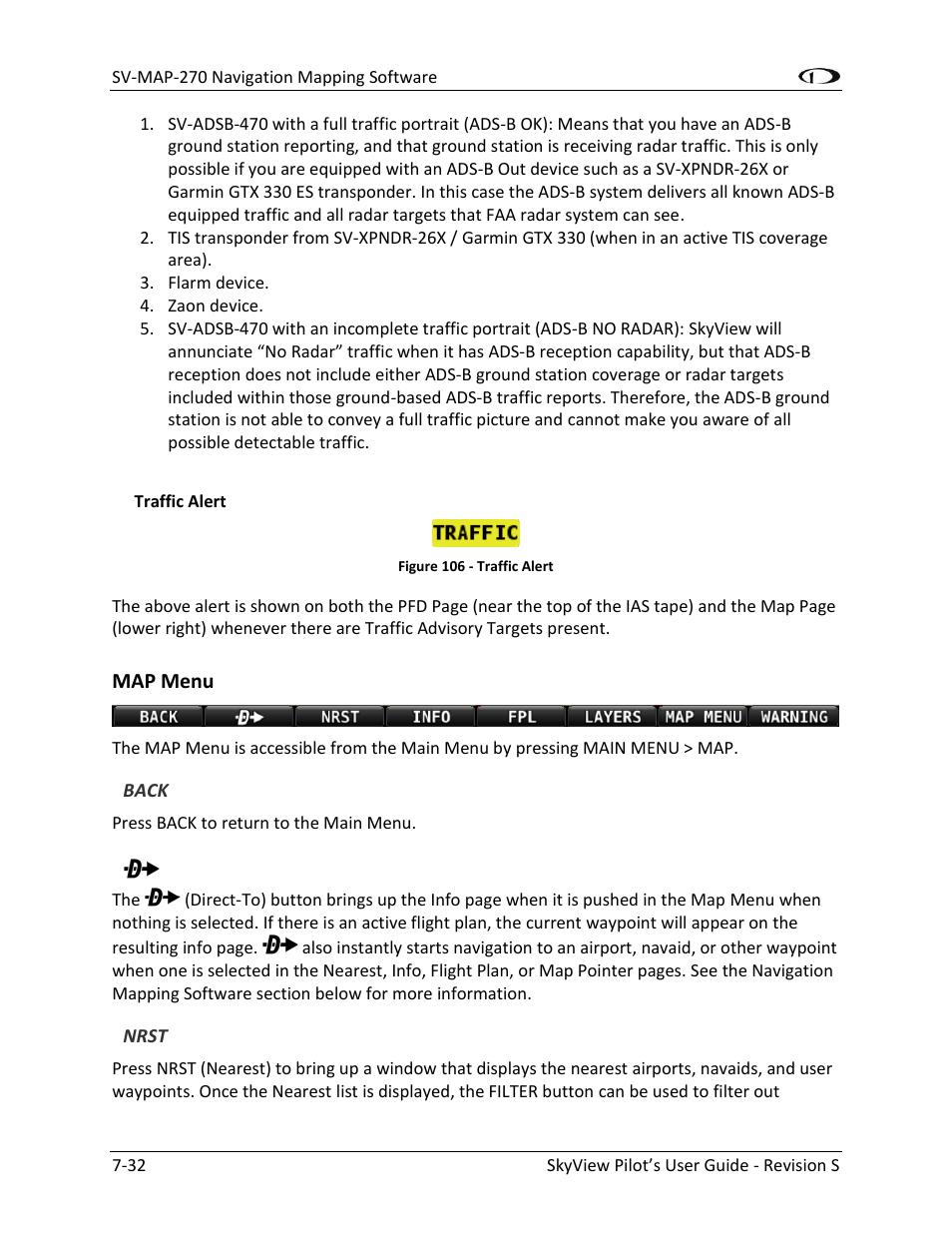 Map menu -32 | Dynon Avionics SkyView Pilots Users Guide User Manual | Page 122 / 239