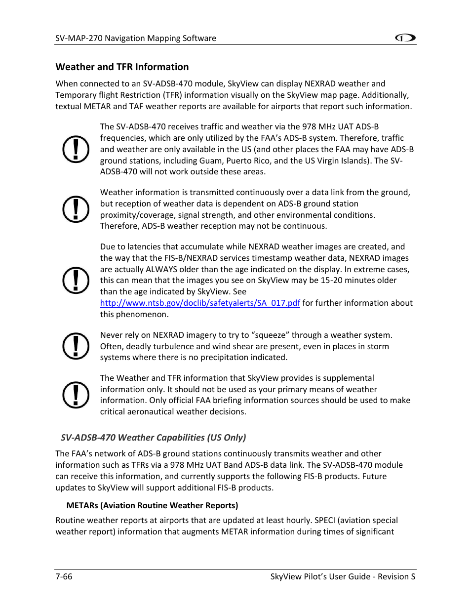 Weather and tfr information -66 | Dynon Avionics SkyView Pilots Users Guide User Manual | Page 156 / 239