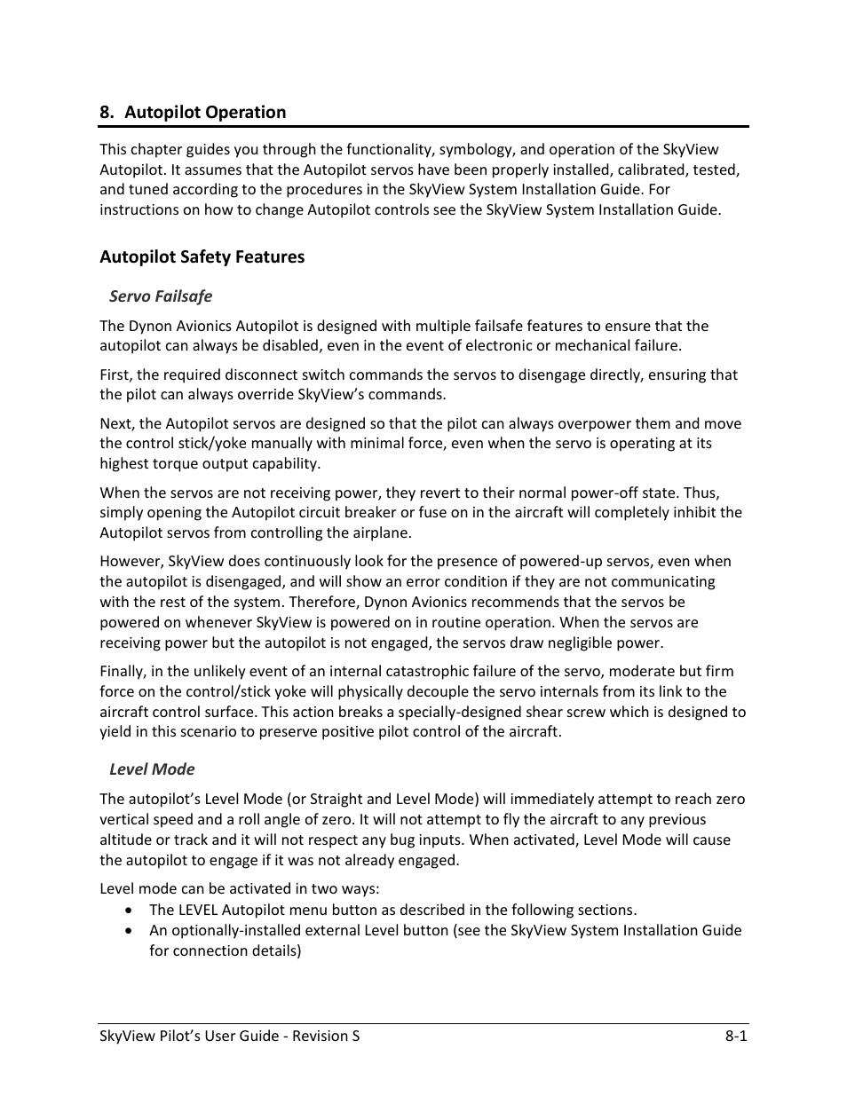 Autopilot operation, Autopilot safety features -1 | Dynon Avionics SkyView Pilots Users Guide User Manual | Page 167 / 239
