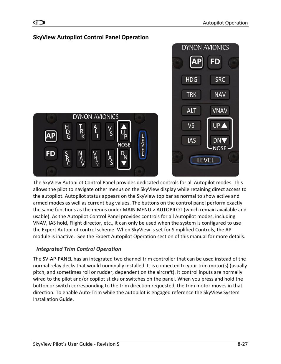 Skyview autopilot control panel operation -27 | Dynon Avionics SkyView Pilots Users Guide User Manual | Page 193 / 239