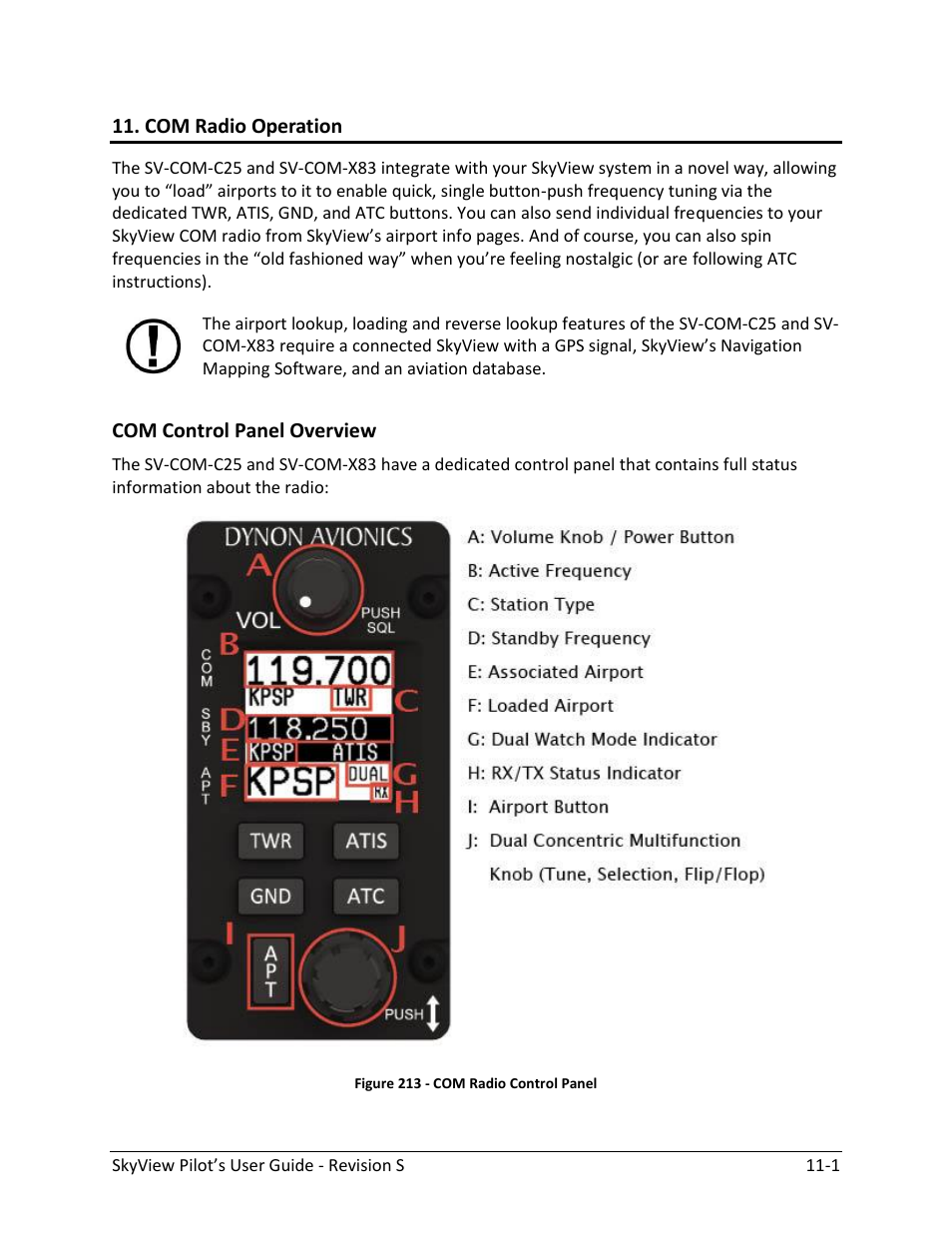 Com radio operation, Com control panel overview -1 | Dynon Avionics SkyView Pilots Users Guide User Manual | Page 203 / 239
