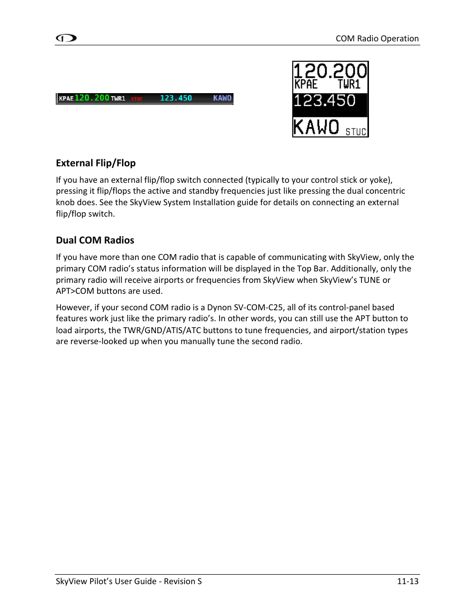 External flip/flop -13, Dual com radios -13 | Dynon Avionics SkyView Pilots Users Guide User Manual | Page 215 / 239