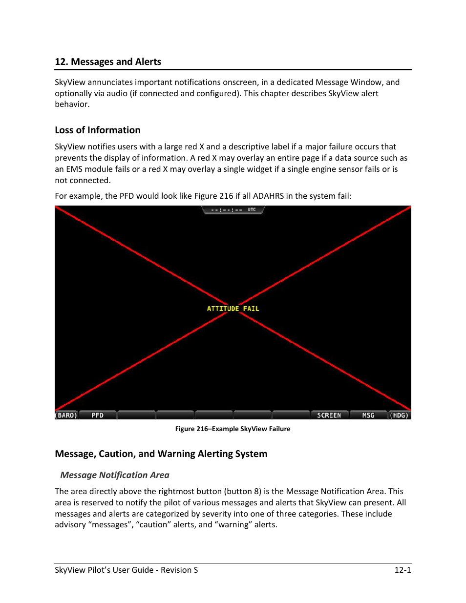 Messages and alerts, Loss of information -1, Message, caution, and warning alerting system -1 | Dynon Avionics SkyView Pilots Users Guide User Manual | Page 217 / 239