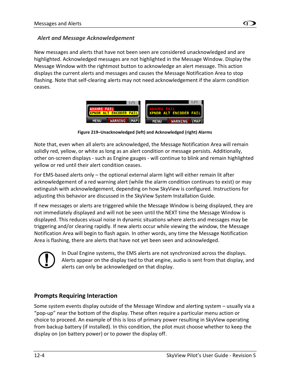 Prompts requiring interaction -4 | Dynon Avionics SkyView Pilots Users Guide User Manual | Page 220 / 239
