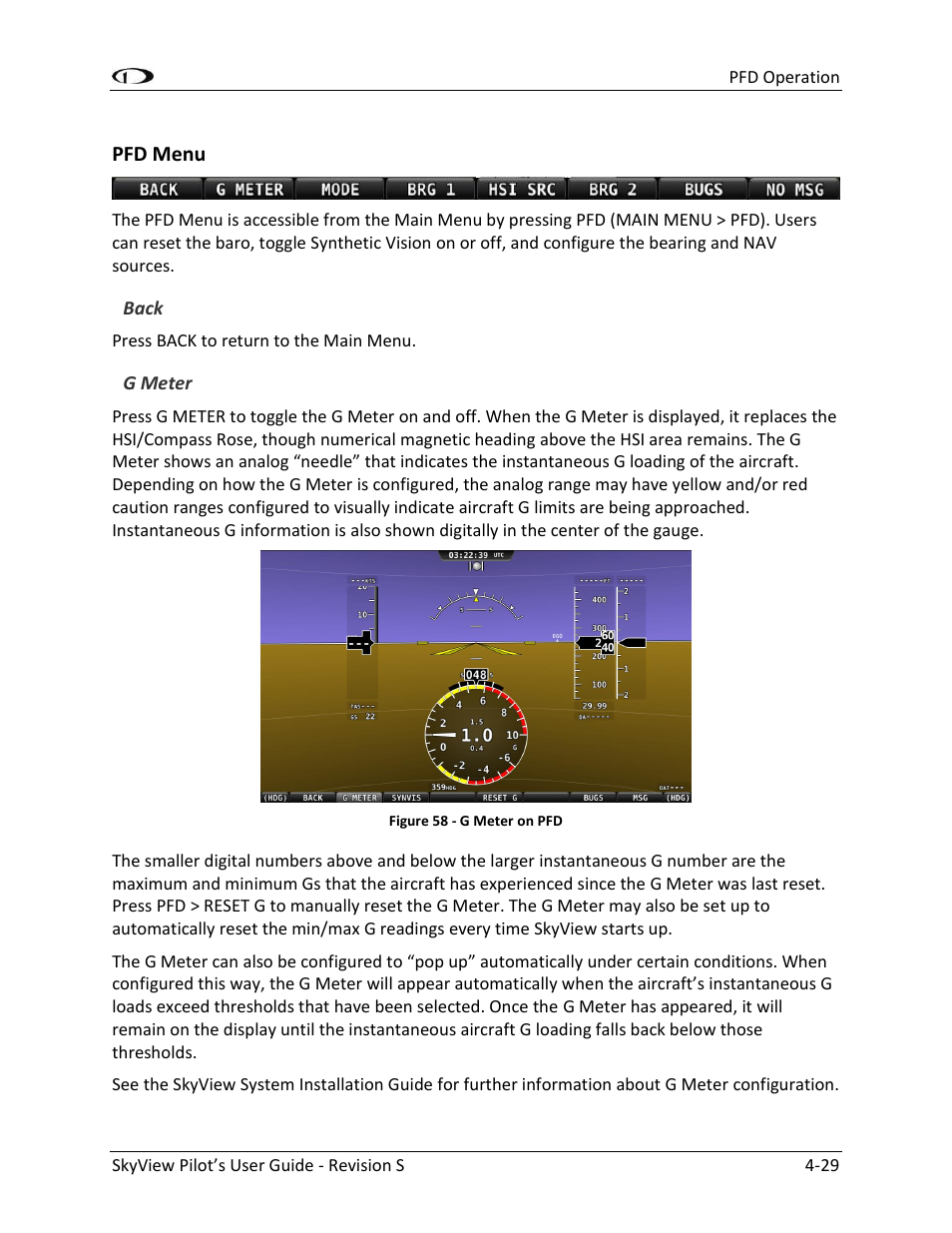 Pfd menu -29 | Dynon Avionics SkyView Pilots Users Guide User Manual | Page 67 / 239