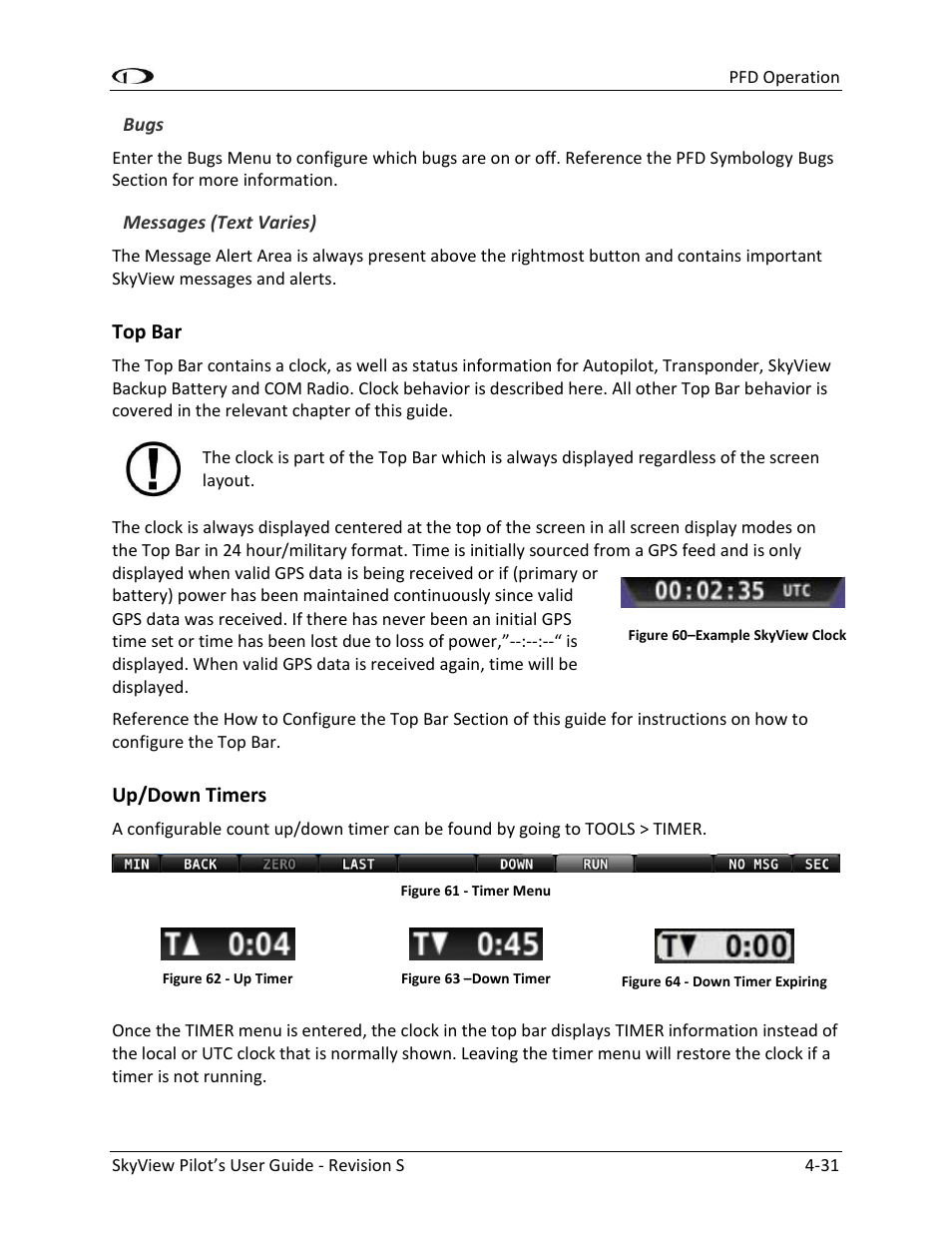 Top bar -31, Up/down timers -31 | Dynon Avionics SkyView Pilots Users Guide User Manual | Page 69 / 239