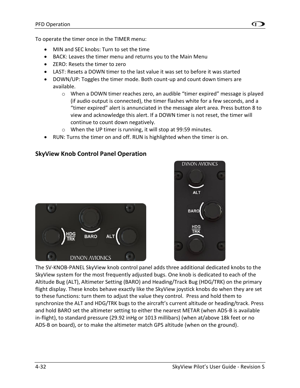 Skyview knob control panel operation -32 | Dynon Avionics SkyView Pilots Users Guide User Manual | Page 70 / 239