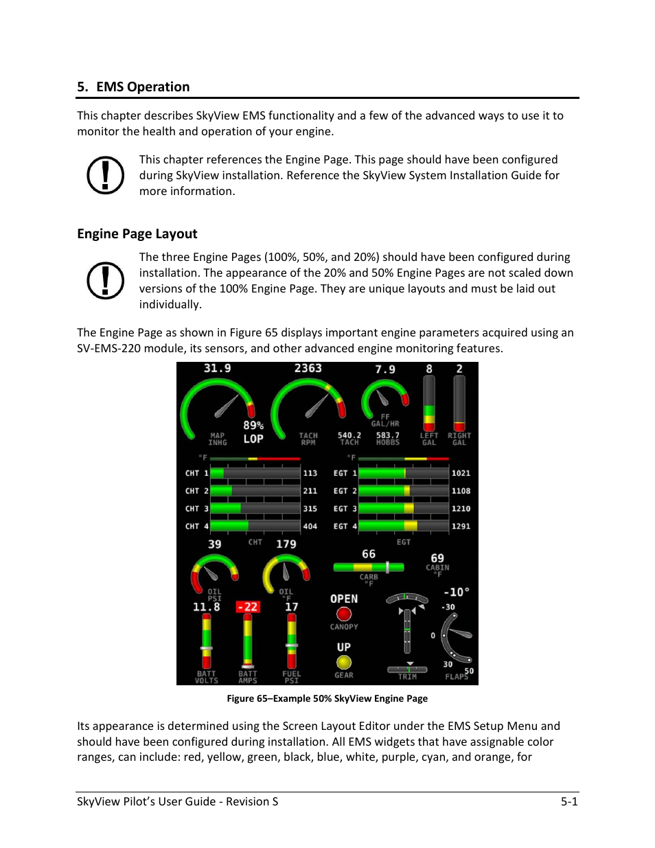Ems operation | Dynon Avionics SkyView Pilots Users Guide User Manual | Page 71 / 239