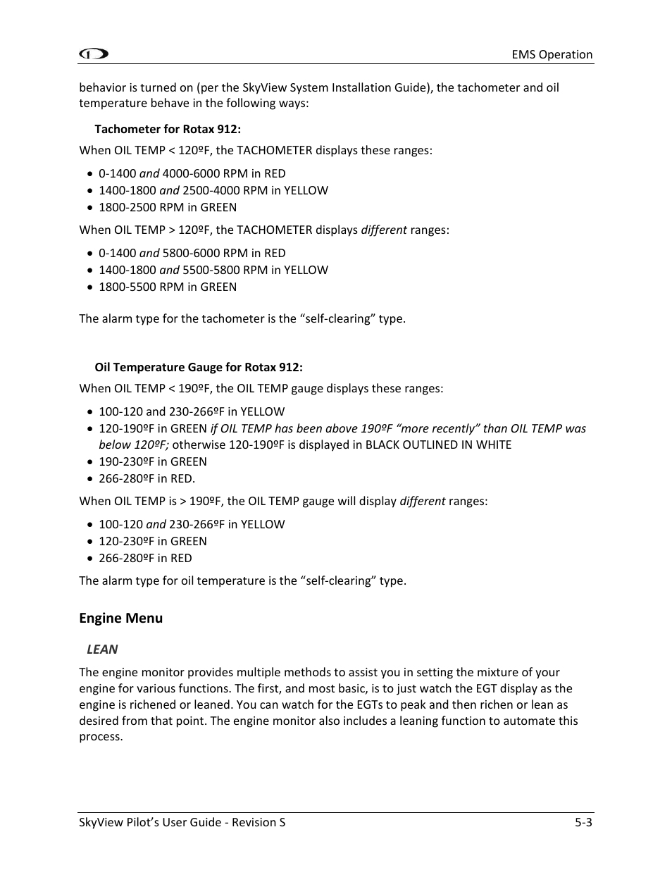 Engine menu -3 | Dynon Avionics SkyView Pilots Users Guide User Manual | Page 73 / 239