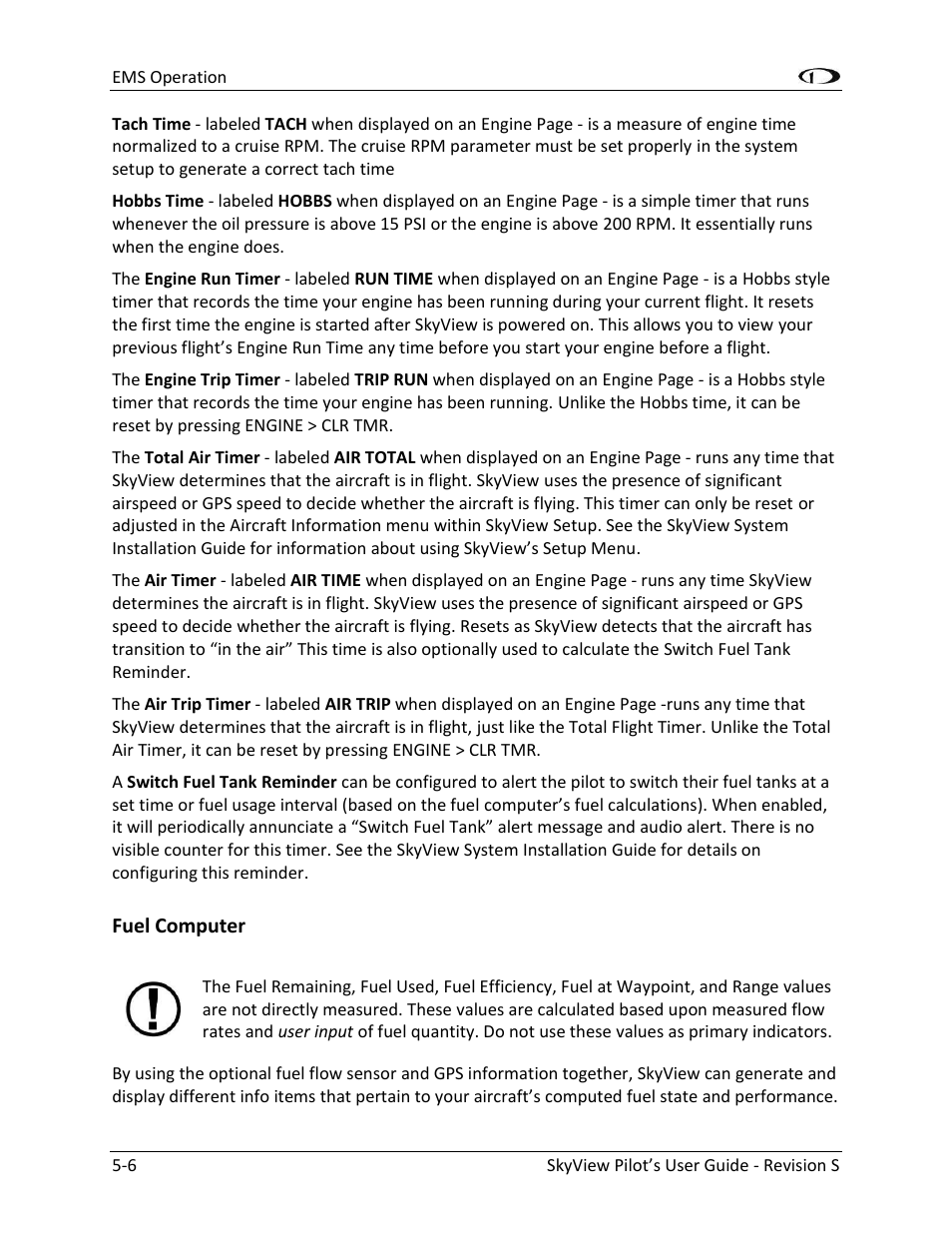 Fuel computer -6 | Dynon Avionics SkyView Pilots Users Guide User Manual | Page 76 / 239