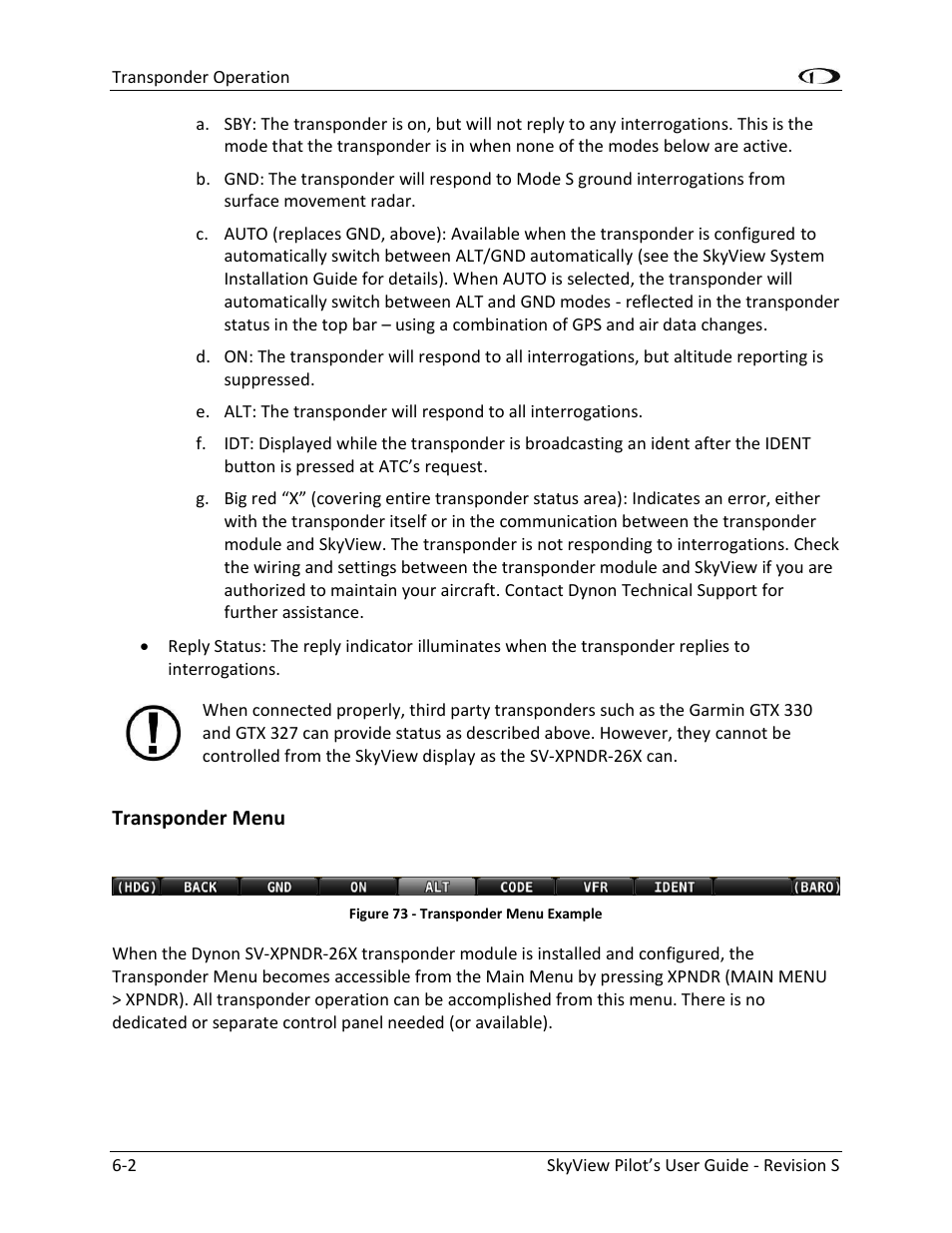 Transponder menu -2 | Dynon Avionics SkyView Pilots Users Guide User Manual | Page 86 / 239
