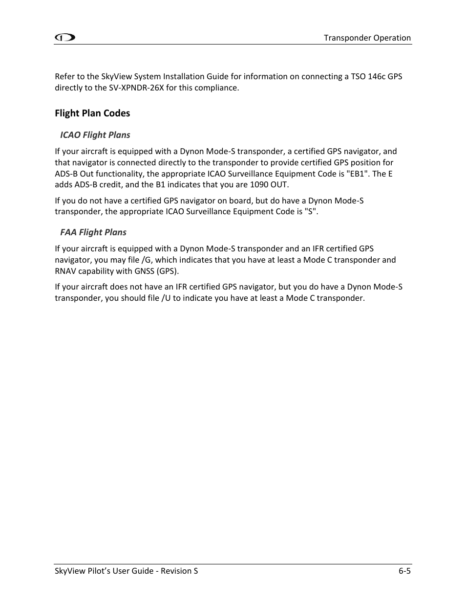 Flight plan codes -5 | Dynon Avionics SkyView Pilots Users Guide User Manual | Page 89 / 239