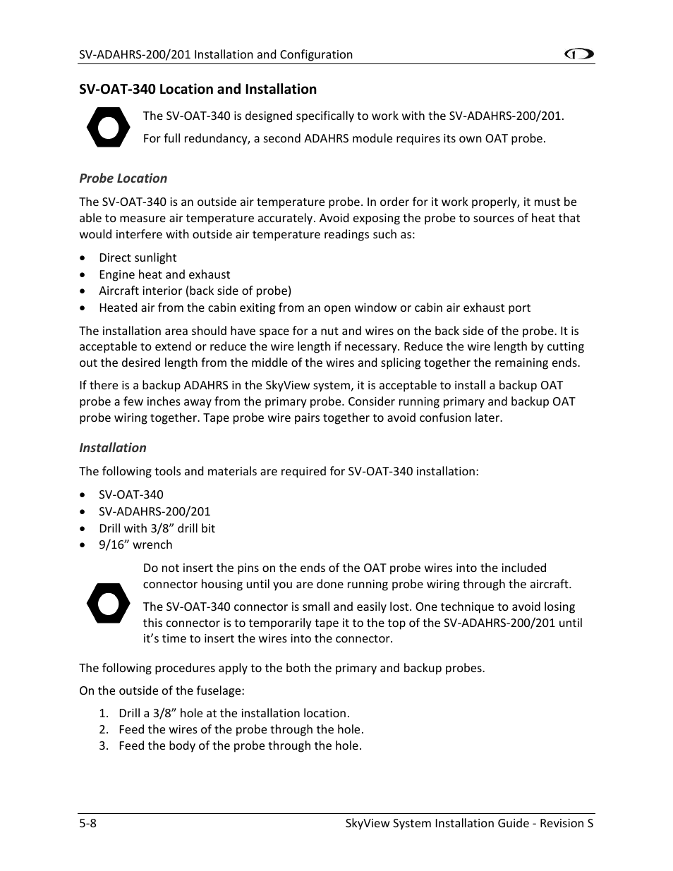 Sv-oat-340 location and installation -8 | Dynon Avionics SkyView System Installation Guide User Manual | Page 100 / 401