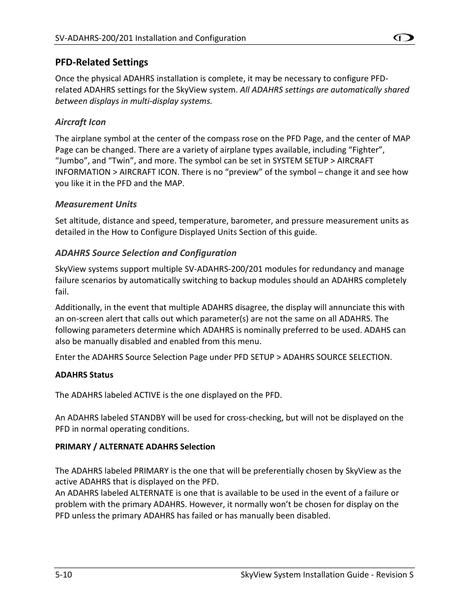 Pfd-related settings -10 | Dynon Avionics SkyView System Installation Guide User Manual | Page 102 / 401
