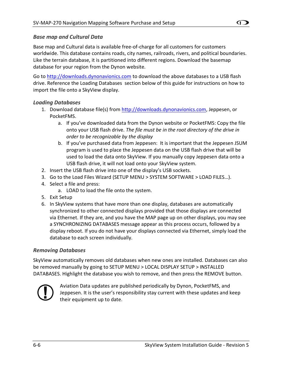 Loading databases -6, Removing databases -6 | Dynon Avionics SkyView System Installation Guide User Manual | Page 112 / 401