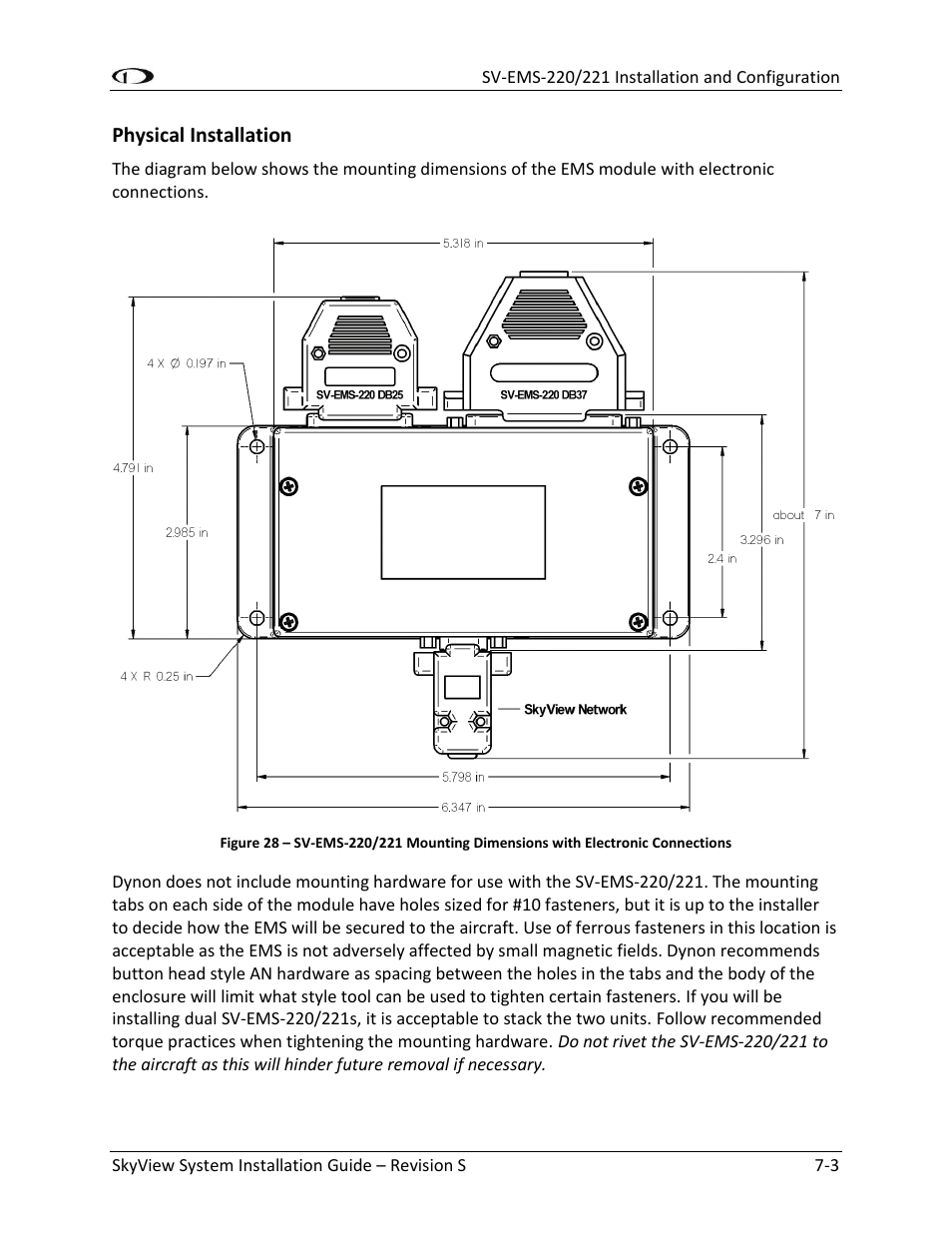 Physical installation -3 | Dynon Avionics SkyView System Installation Guide User Manual | Page 115 / 401