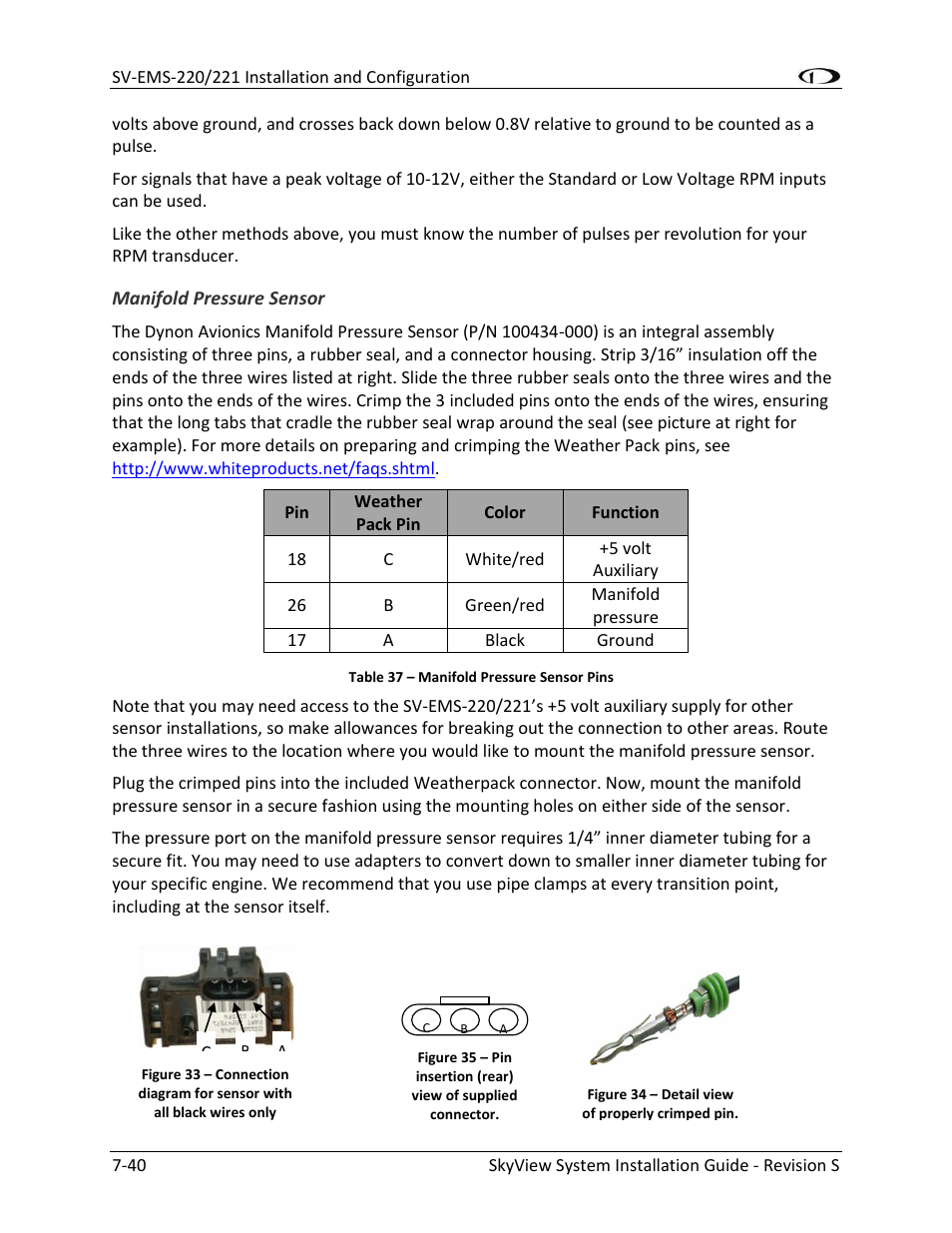 Manifold pressure sensor -40 | Dynon Avionics SkyView System Installation Guide User Manual | Page 152 / 401