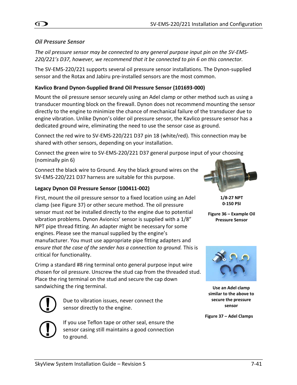 Oil pressure sensor -41 | Dynon Avionics SkyView System Installation Guide User Manual | Page 153 / 401