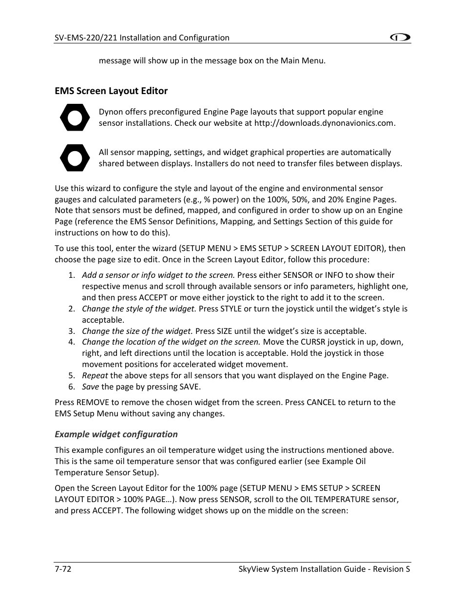 Ems screen layout editor -72, E ems screen layout editor | Dynon Avionics SkyView System Installation Guide User Manual | Page 184 / 401