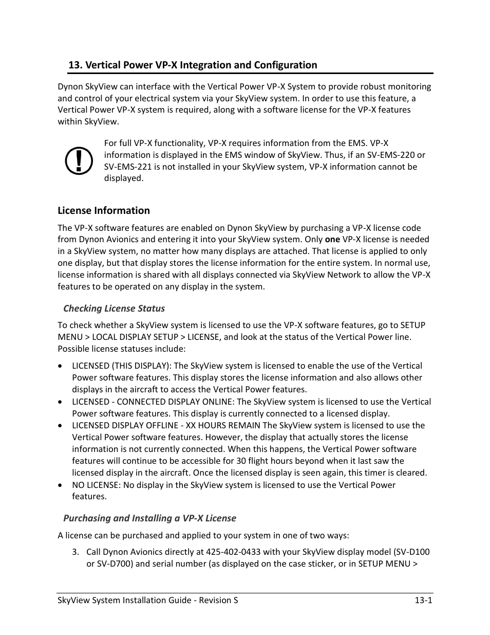 Vertical power vp-x integration and configuration, License information -1 | Dynon Avionics SkyView System Installation Guide User Manual | Page 255 / 401