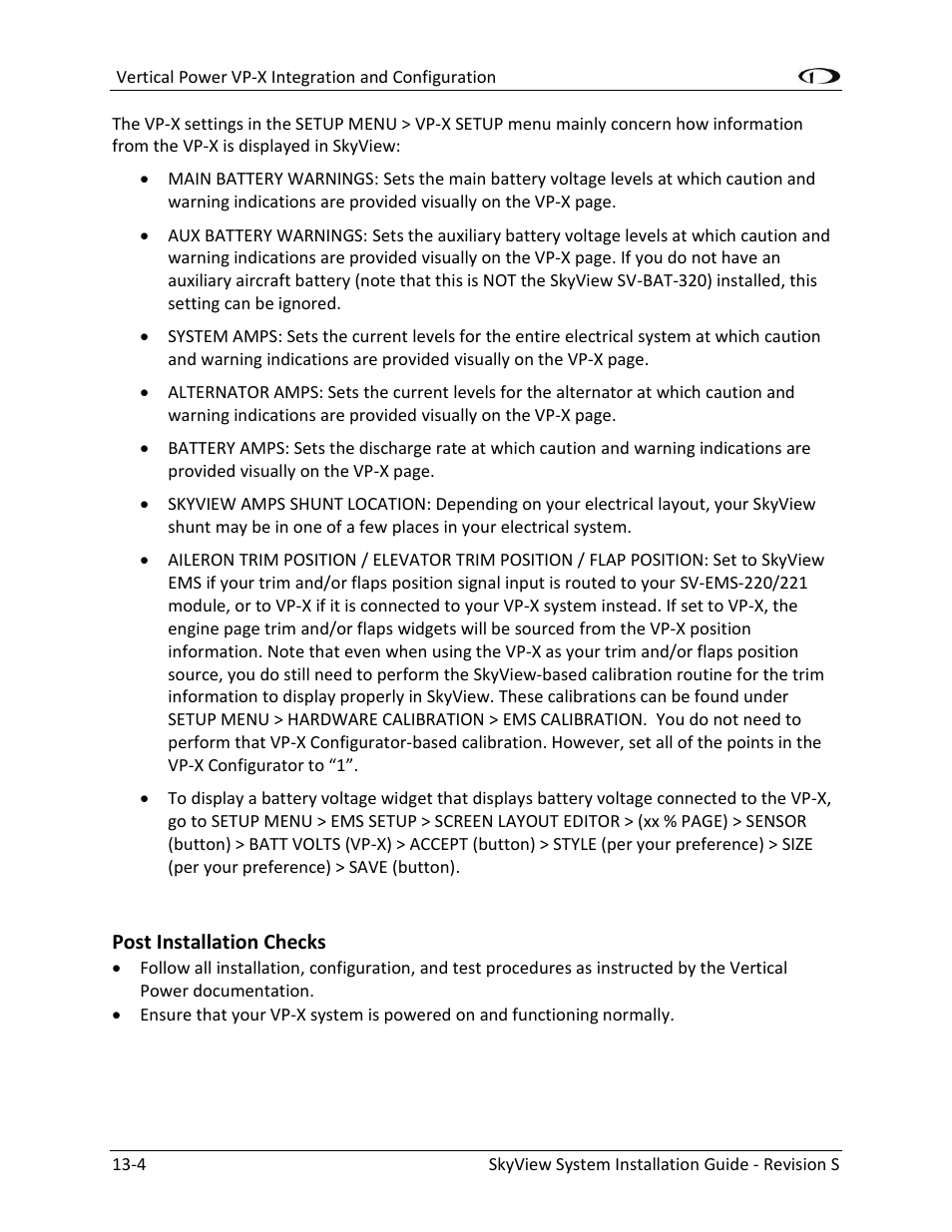 Post installation checks -4 | Dynon Avionics SkyView System Installation Guide User Manual | Page 258 / 401