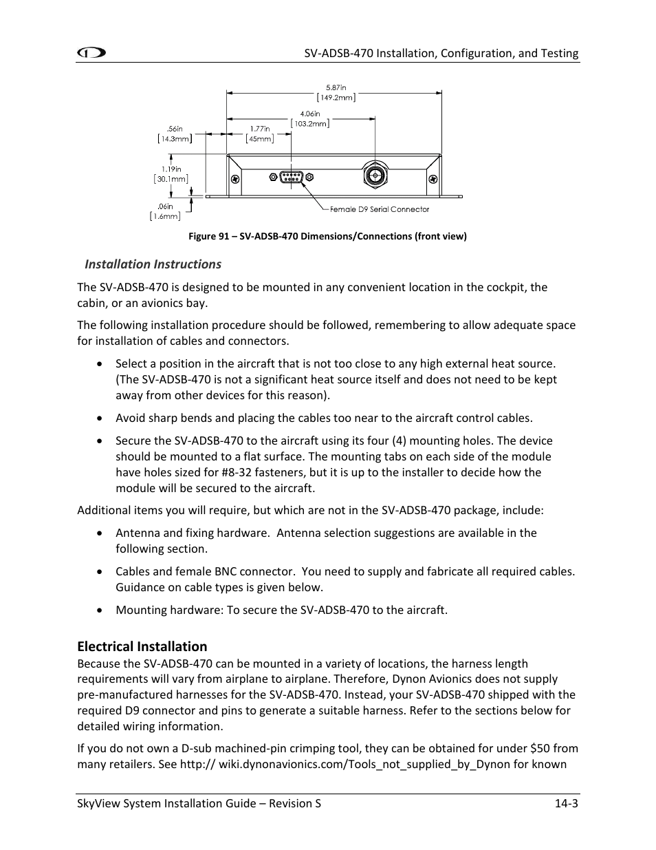Electrical installation -3 | Dynon Avionics SkyView System Installation Guide User Manual | Page 263 / 401
