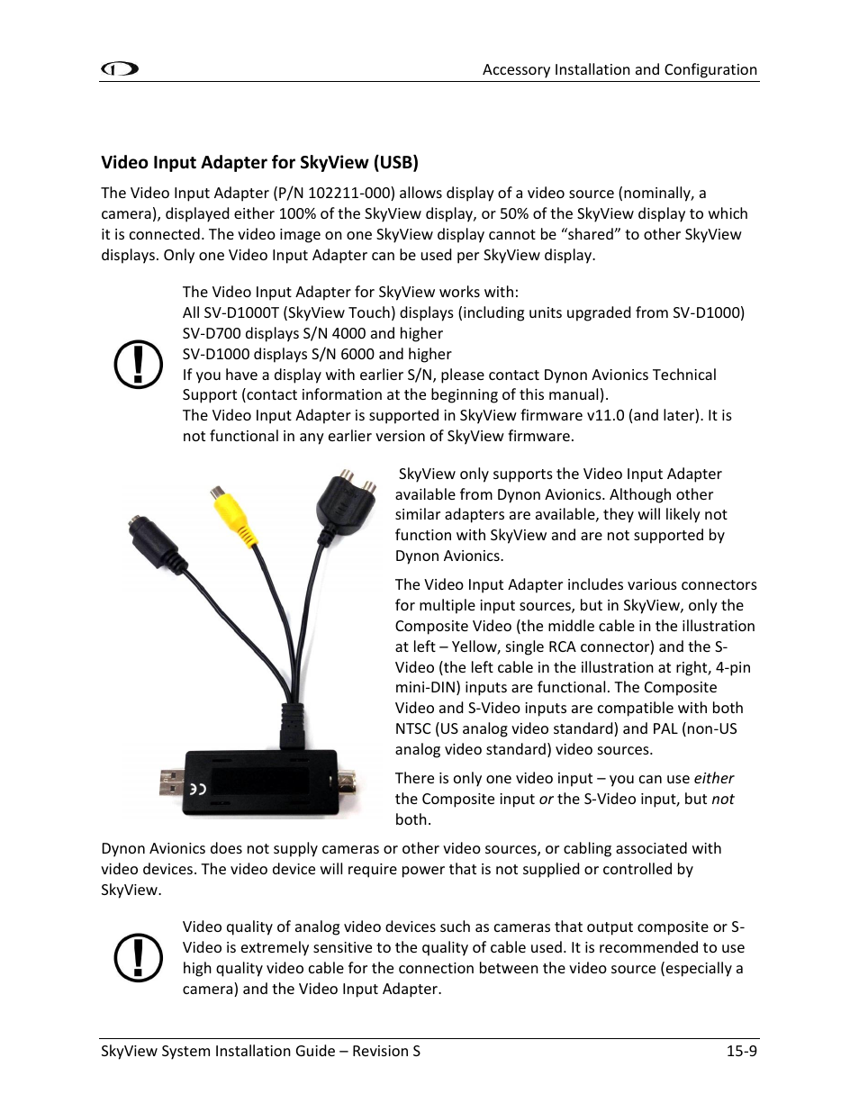 Video input adapter for skyview (usb) -9 | Dynon Avionics SkyView System Installation Guide User Manual | Page 279 / 401